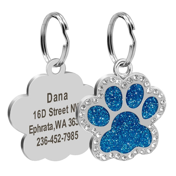 Personalized Dog Cat ID Tag Bling Rhinestone Puppy Kitten Name Tags Anti-lost Pet Collar Accessories Free Engraved Pet Products