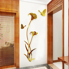 DIY Butterfly Lily Flower Wall Decal Acrylic Mirror Flower Wall Sticker Murals for Living Room Bedroom TV Background Home Decor