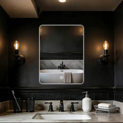 45x60cm Hardwired Bathroom Wall Mirror Bathroom Mirror Lighting Mirror With LED Light Touch Switch 3 Colors Dimmable Waterproof