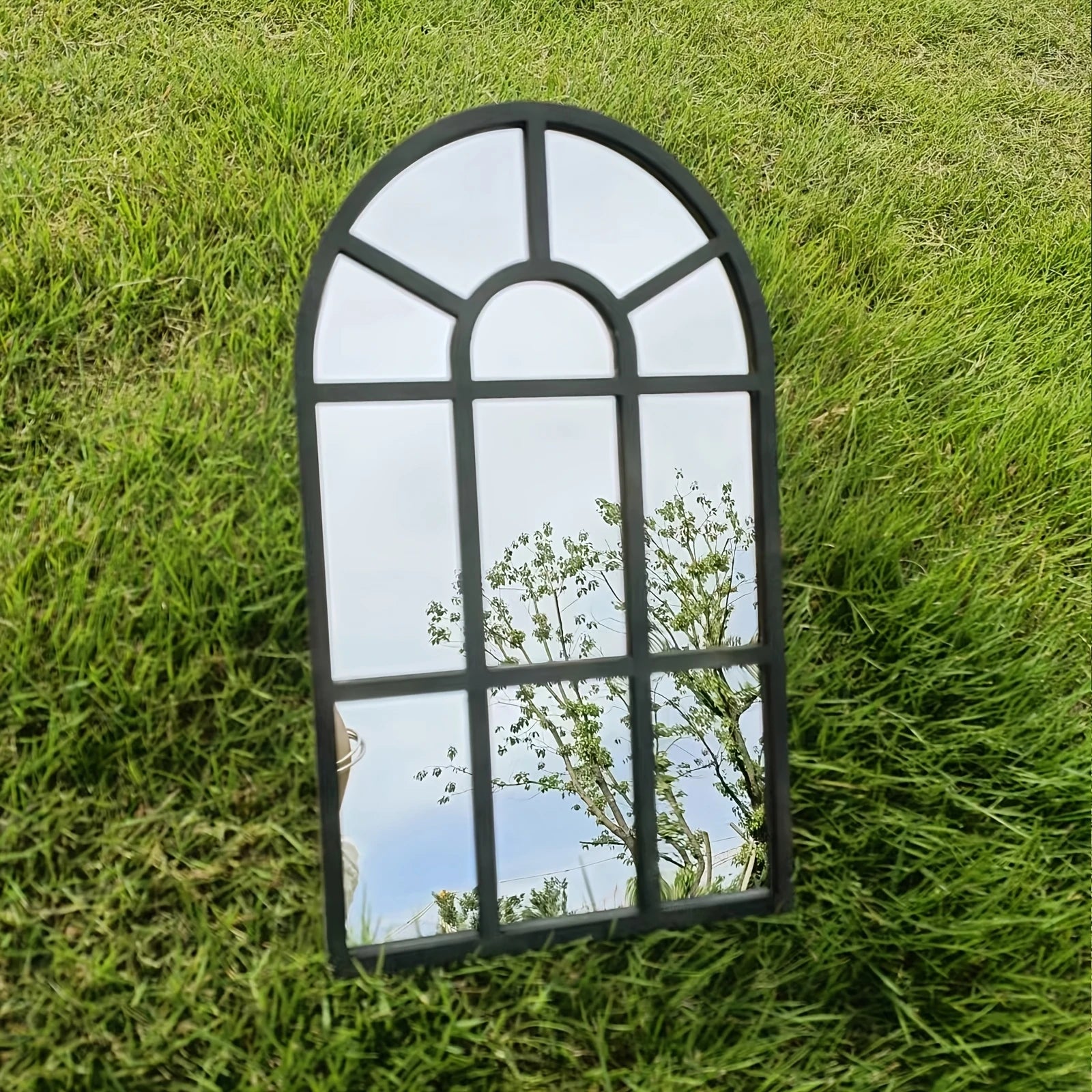 1Pcs Arched Window Wall Mirror Wood Acrylic Minimalism Windowpane Arch Mirror for Bathroom Entryway Vanity Bedroom Home Decor
