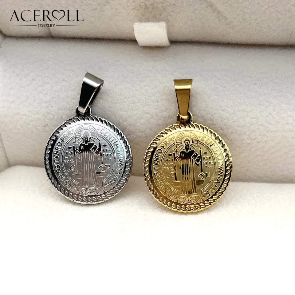 ACEROLL Stainless Steel Catholic Pendant Charms of Saint Benedict  for Christian