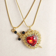 LATS 2pcs Can Be Assembled Heart and Sword Zircon Pendant Necklace for Men Couple Silver Gold Plated Choker Chain Jewelry