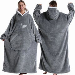 Extra Long Hooded Wearable Blanket – Cozy Flannel TV Throw