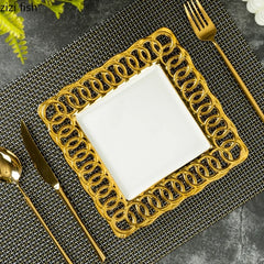 Gold Plated Hollow Out Ceramic Plate Steak Plate Dessert Snack Plate Fruit Salad Plates Service Plates Restaurant Tableware
