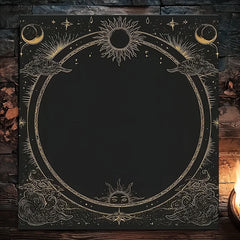 VIKAMA Black Gold Sun Moon Space Minimalist Tarot Card Altar Cloth Ritual Tablecloth Witchcraft Divination Mat Decoration