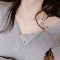 Kpop Crystal Hollow Love Pendant Necklace Romantic Zircon Simple Necklace Trendy Jewelry Accessories