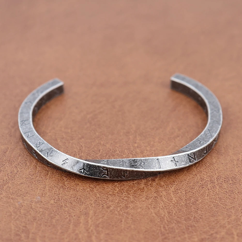 Trendy Charm Viking Nordic Runes C-Shaped Bracelet for Men Women Stainless Steel Classic Mobius Opening Bracelet Amulet Jewelry