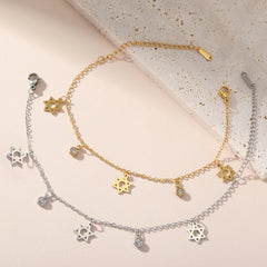 Skyrim Jewish Star of David Charm Bracelet Women Stainless Steel Adjustable Hexagram Clear Zircon Bracelets Jewelry Wholesale