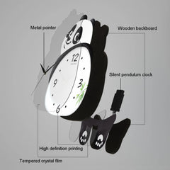 Panda Cartoon Foot Pendulum Clocks Kids Wall Clock for Children Room Slient Cloud Watch Study Living Room Decoration Home Decor
