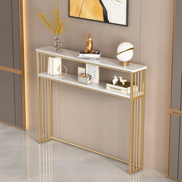 Luxury Gold Narrow Floor Standing Entryway Shelf Multi-Purpose Sofa Back Console Table Storage Organizer for Living Room Furniture