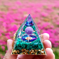 Energy Pyramid Orgonite Reiki Natural Amethyst Ball Healing Crystals Chakra Tool Ornaments Resin Stones Craft Kids Gift Pyramid