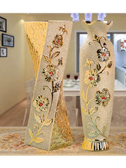 Modern Ceramic Flower Vase 48cm Large Floor Standing Golden Water-Filled European Style Living Room Decorative Flower Pot