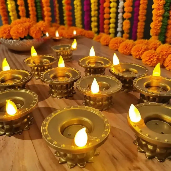 A25F-24 Pcs Diwali Diya LED Water Sensor Lights, Waterproof Flameless Tea Lights For Home, Temple, Pooja, Return Gifts