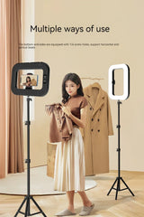 Rechargeable Handheld Ring Light with Adjustable Tripod Stand & Phone Holder. 3 Color Modes (Warm/Cool/Natural) & 10 Brightness