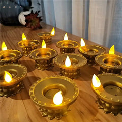 AB41-Flameless Oil Lamps, 12 Pcs Diwali Diyas Lamp Decorations, Diwali Led Water Sense Sensor Lights, Waterproof Lotus Tea Light