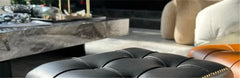 PU Leather Small Ottoman Foot Stool with Wood Legs