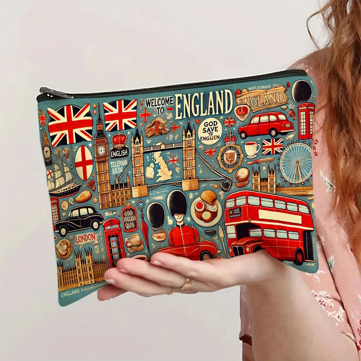 UK Landmark Print Makeup Bag – Multifunctional Zipper Pouch