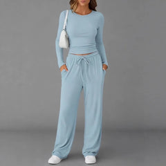 Women’s Casual Drawstring Long Sleeve Pant Set