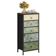 WOLTU Fabric Chest of Drawers with 5 Drawers Storage Organizer Sideboard Vintage Narrow Drawer Cabinet for  Kitchen Hallway Home Bedroom Furniture