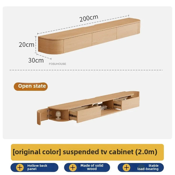 Solid Wood Suspended TV Stand Creative Wall-mounted Storage TV Cabinet Living Room Furniture Home Designer Center Table h