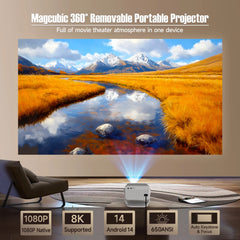 Magcubic L018 360° Projector 650ANSI 8K Android 14 Native 1080P with Auto Keystone Focus Wifi6 BT5.4 Portable Outdoor