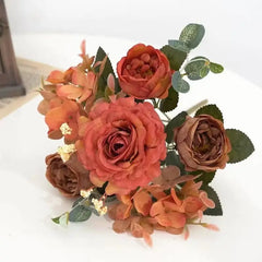 Artificial Flowers Retro Silk Rose Bouquet Hydrangea Peony Vintage Bride Holding Fake Plants Home Wedding Decoration Accessories
