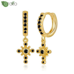 925 Sterling Silver Needle Fashion Cross Pendant Hoop Earrings for Women Vintage Gold Color Small Earrings Luxury Jewelry Gifts