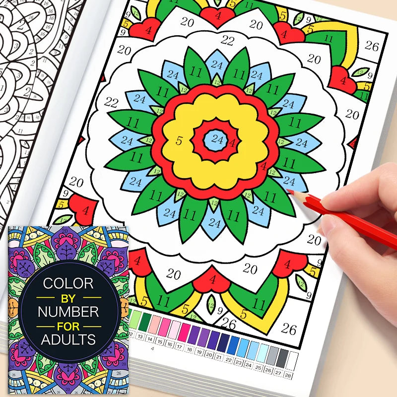 32 Pages Color By Number Mandala Coloring Book for Adults Relaxation Stress Relief Mindfulness Anti-Anxiety Therapy Gift