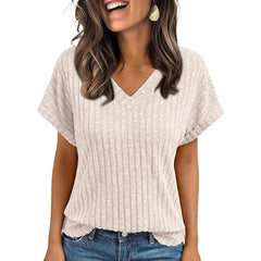 Women’s V-Neck Knit T-Shirt Casual Summer Top