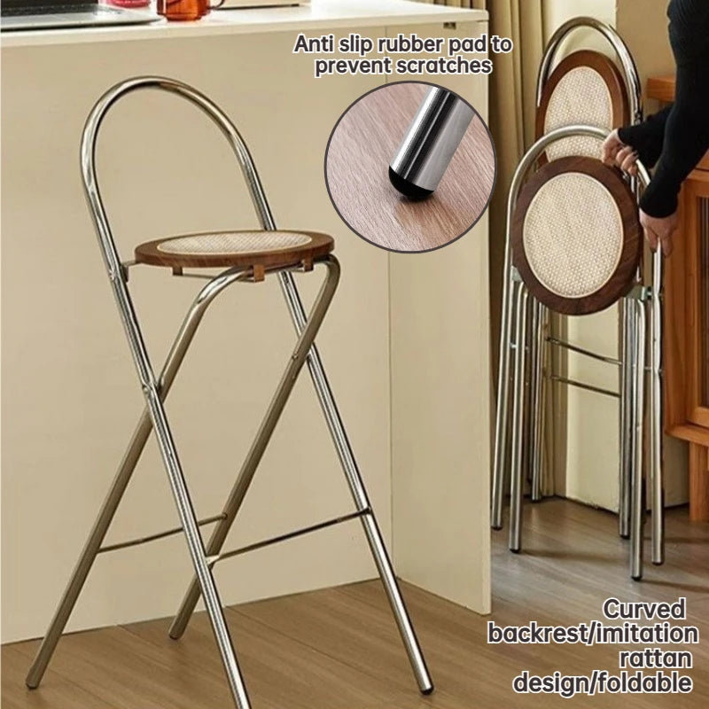 Folding portable dining chair for small family bedrooms, with a simple and antique imitation weaving style foldable armchair