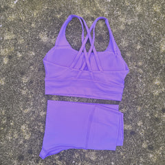 Solid Color Gym Fitness Set Tight Soft cross Fitness Bra 2pc compression High Waist Yoga Legging Suit Comprehensive Training Jog