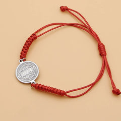 Catholic Religious Belief St. Benedict Cross Stainless Steel Bracelets Manual Chinese Knot Bracelets Men Adjustable Jewelry Gift