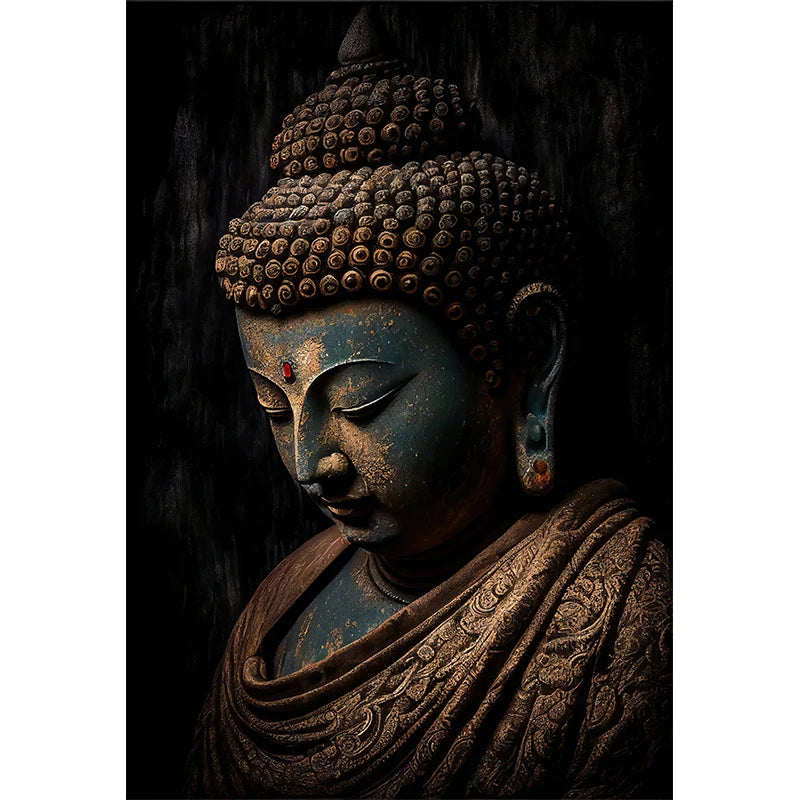 Vintage Buddha Statue Canvas Painting Religious Prints Posters Wall Art Picture for Living Room Bedroom Decoration Cuadros