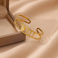 Wrinkle Texture Open Cuff Bracelet – Stainless Steel Bangle