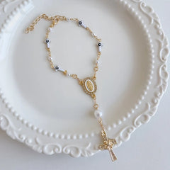 Car Steering Wheel Prayer Beads, Evil Eye Cross Virgin Mary Bracelet, Aluminum Pendant Keychain, Baptism Decor & Car Accessory