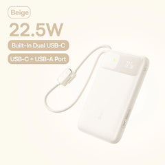 Baseus 10000mAh Power Bank 22.5W Built-In Dual USB-C Cable Thinner Fast Charging for iPhone 17 Pro Max Samsung S25 Xiaomi Poco