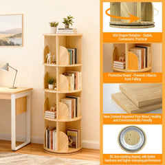 Rotating Bookshelf, Round 360° Revolving Bookcase, Rotating Bookshelves Tower with 4 Castors, Corner Shelf Book Storage Rack Office Furniture