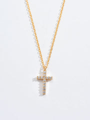 Fashion New Zircon Inlaid Cross Necklace Pendant Jewelry for Women Gold Color Long Clavicle Chain Necklaces