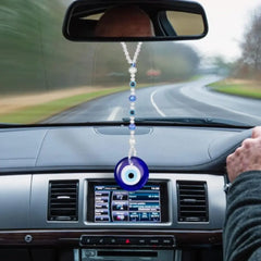 Classic Evil Eye Evil Eye Car Hanging Ornament 29cm / 11.42inches Alloy + Glass Evil Eye Beaded Decor Car Charms Round Blue