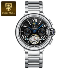 POEDAGAR Luxury Man Watch Tourbillon Date Week Stainless Steel Men Watch Waterproof Automatic Mechanical Military Men's Watches