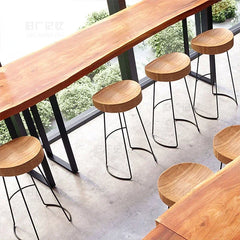 Nordic Home Solid Wood Bar Stools Front Desk Coffee Leisure Chair Iron Art High Bar Stools for Kitchen Stylish and Sturdy Kitchen & Dining Furniture