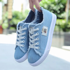 2024 Spring Summer Women Canvas Sneaker Low Top Denim Sneakers Ladies Lace-Up Flat Canvas  Board Shoes Female Flat Shoes