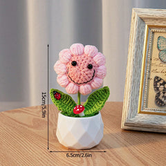 Crochet Knitting Flowers Potted Homemade Crochet Rose Tulip Daisy Office Desktop Ornaments Car Automotive Interior Decoration Home Decor, Plants & flowers