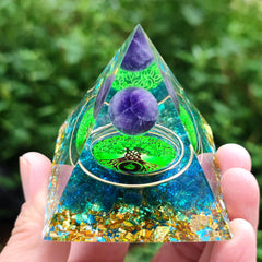 Energy Pyramid Orgonite Reiki Natural Amethyst Ball Healing Crystals Chakra Tool Ornaments Resin Stones Craft Kids Gift Pyramid