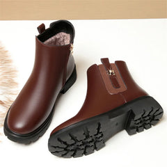 British Style Women Chelsea Boots Square Heel Platform Comfortable Anti-slip Zip Ankle Boots Soft Leather Casual Shoes