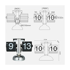 Small Scale Table Clock Retro Flip Over Clock Stainless Steel Flip Internal Gear Operated Quartz Clock Black/White