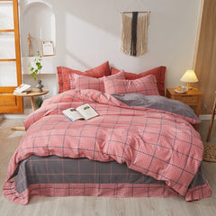 Pure Cotton Japanese Style Duvet Cover With Plaid Print  King Four Seasons Universal Bedding Cover Comfortable and Skin-friendly