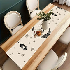 1PC Ramadan Islamic  Table Runner  - Flat Print Arabic Calligraphy Design, Festive Decor for Kitchen Dining Table & Eid Party