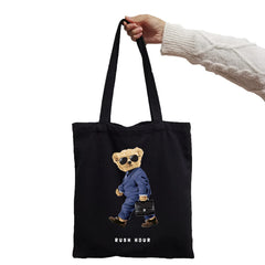 Black White Bear Print Shopper Tote for Women
