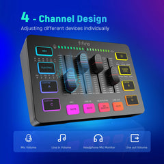 FIFINE Gaming Audio Mixer,Streaming 4-Channel RGB Mixer with XLR Microphone Interface,for Game Voice,Podcast,AmpliGame SC3